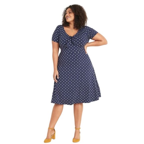 Old Navy Navy Blue Polka Dot Dress Women's Plus Size 4X Pinup Rockabilly Preppy - Picture 1 of 10